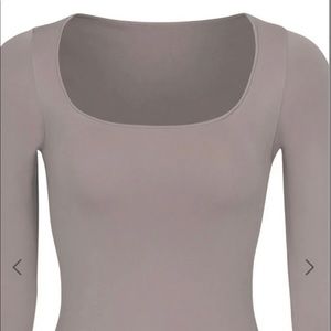 SKIMS Essential Long Sleeve Scoop Neck Bodysuit in Smoke. Brand new, in box.